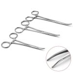 Stainless steel curved hemostat forceps clamp with serrated jaws