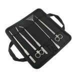 Premium 5-piece stainless steel aquarium landscaping and aquascaping tools kit by Velteriyan Enterprises.