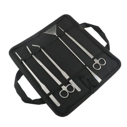 Premium 5-piece stainless steel aquarium landscaping and aquascaping tools kit by Velteriyan Enterprises.